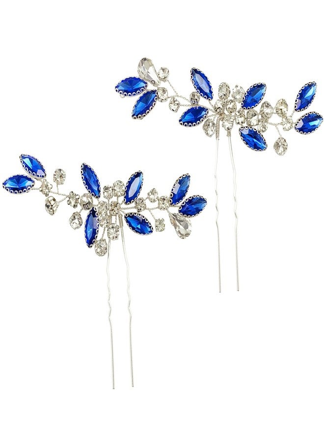 BETITETO Crystal Bridal Hair Pins Sparkle White Blue Rhinestone Wedding Hair Piece Accessories for Women Girls (Pack of 2) - Image 1